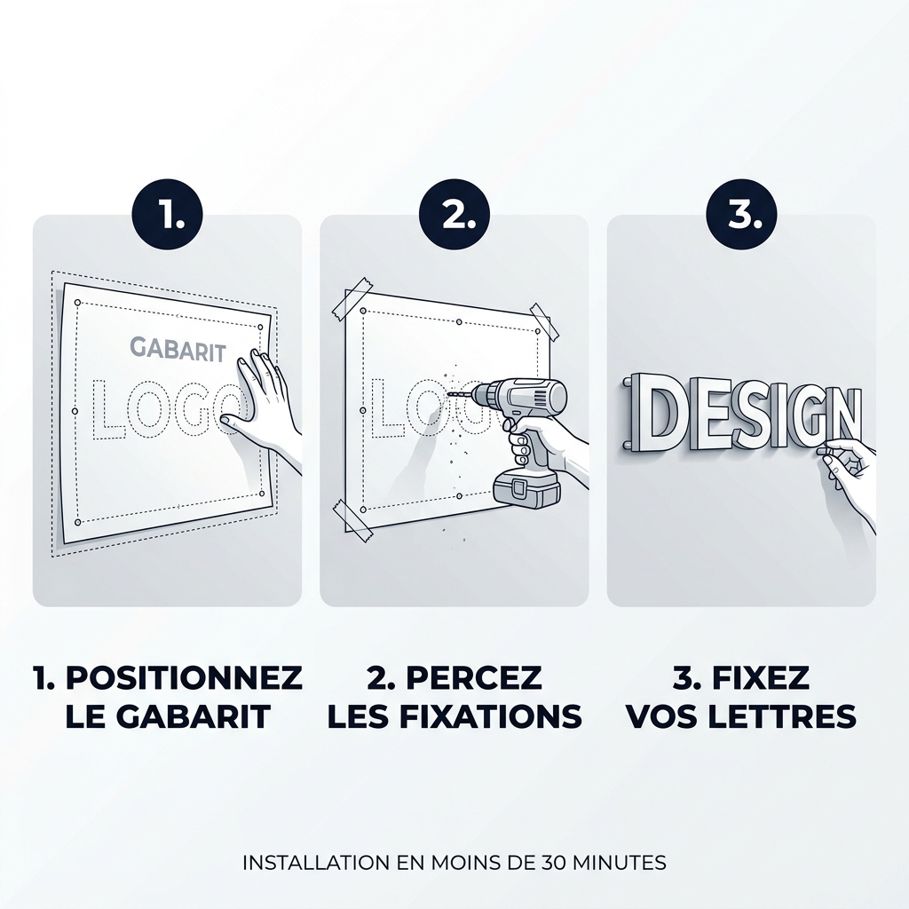Étapes d'installation des lettres 3D